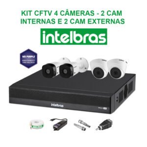 KIT CFTV INTELBRAS 04 CÂMERAS HD 720P (INTERNAS E EXTERNAS)