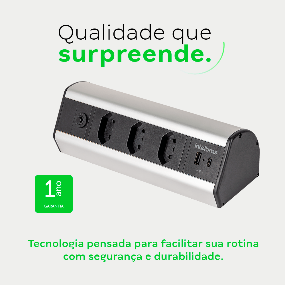Protetor Eletrônico com 3 tomadas e 2 USB EPE 4003 para bancada Intelbras - Imagem 2
