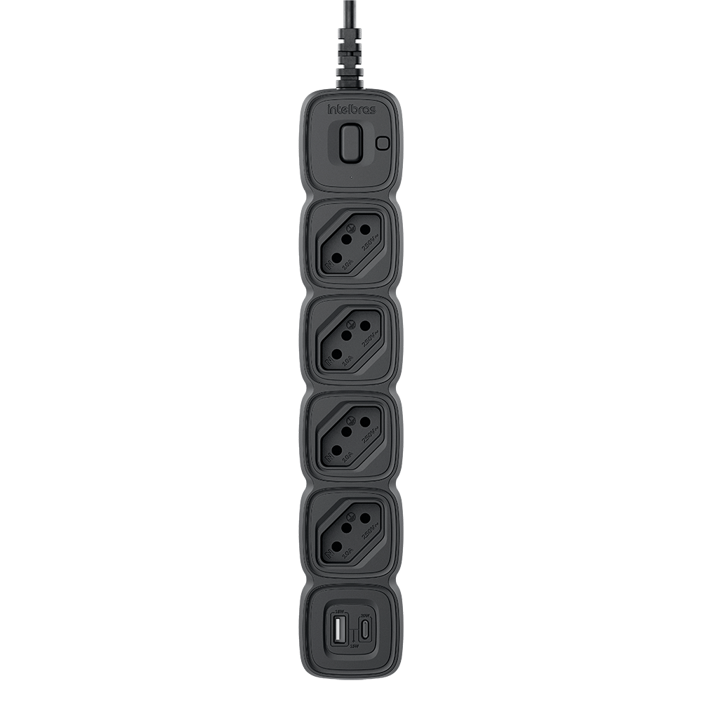 Protetor Eletrônico Intelbras com 4 Tomadas + 2 USB 20W EPE 2004 Preto