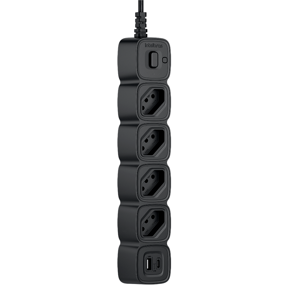 Protetor Eletrônico Intelbras com 4 Tomadas + 2 USB 20W EPE 2004 Preto - Imagem 2
