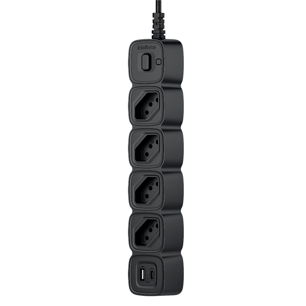 Protetor Eletrônico Intelbras com 4 Tomadas + 2 USB 20W EPE 2004 Preto - Imagem 3