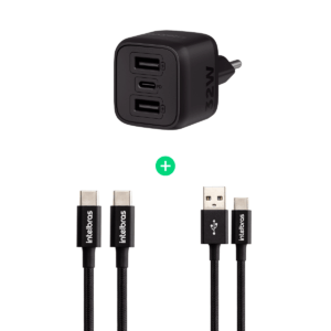 Kit Carregador Turbo EC 12 Power 32W GaN + 2 Cabos Nylon 1,5 m Intelbras
