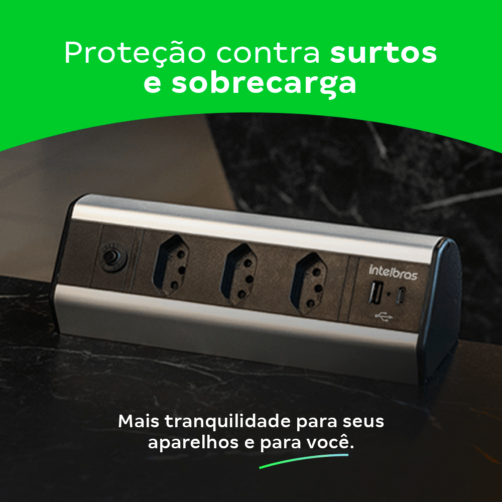 Protetor Eletrônico com 3 tomadas e 2 USB EPE 4003 para bancada Intelbras - Imagem 5
