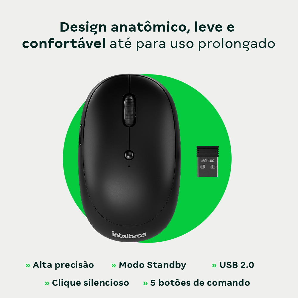 Mouse Intelbras sem fio com click silencioso MSI100 - Imagem 3