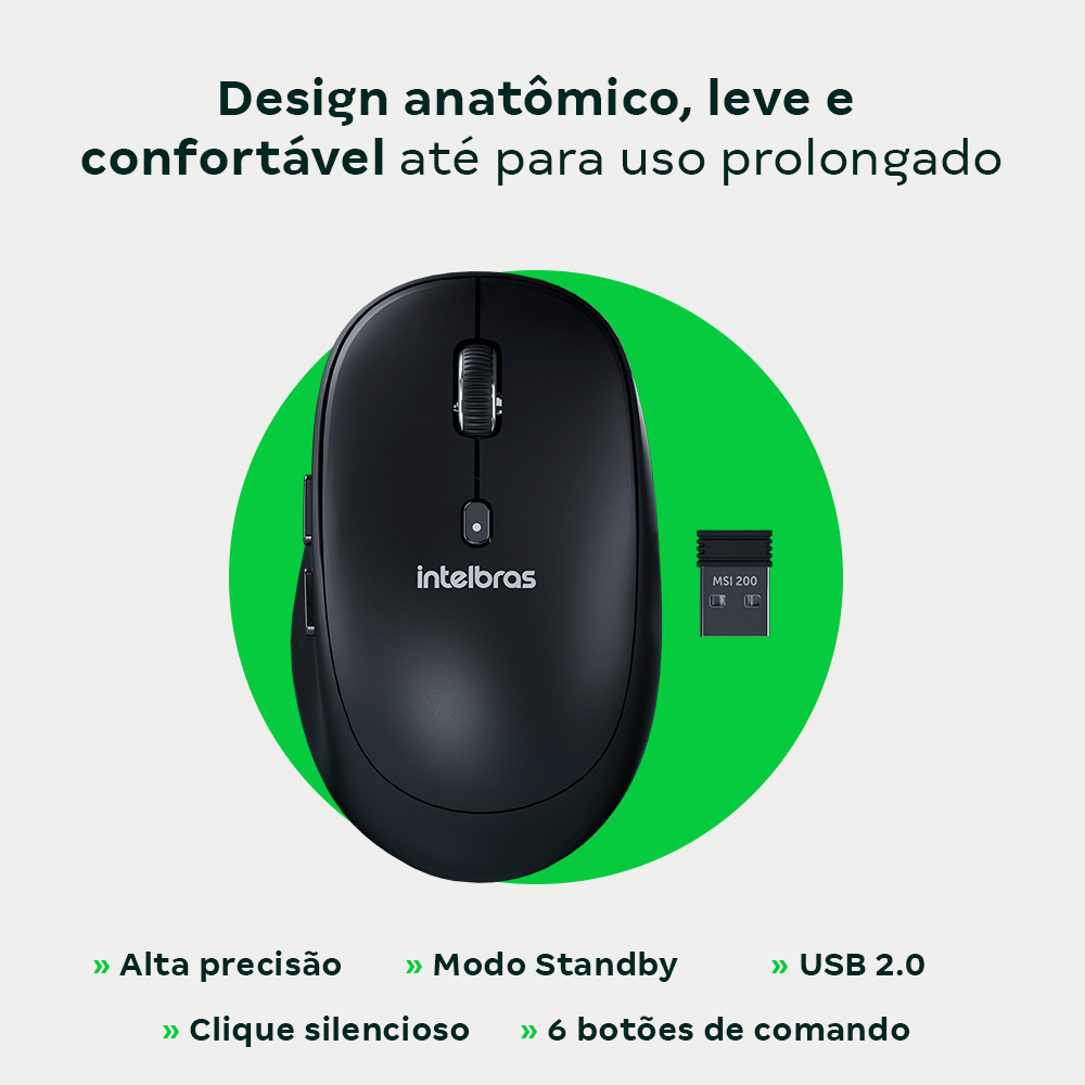 Mouse Sem Fio MSI200 Preto Intelbras - Imagem 3