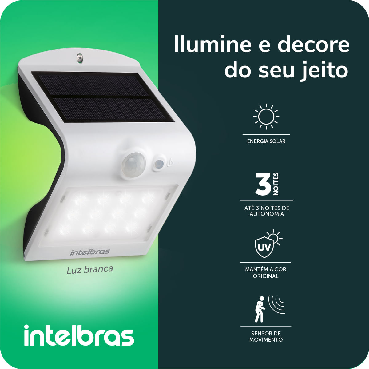Arandela Solar 220 Lúmens Intelbras ASI 220 Luz Branca - Imagem 2