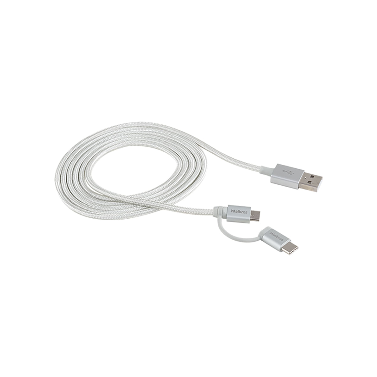 Cabo USB para Micro USB e USB-C 1,5m PVC nylon branco Intelbras EUABC 15NB - Imagem 3