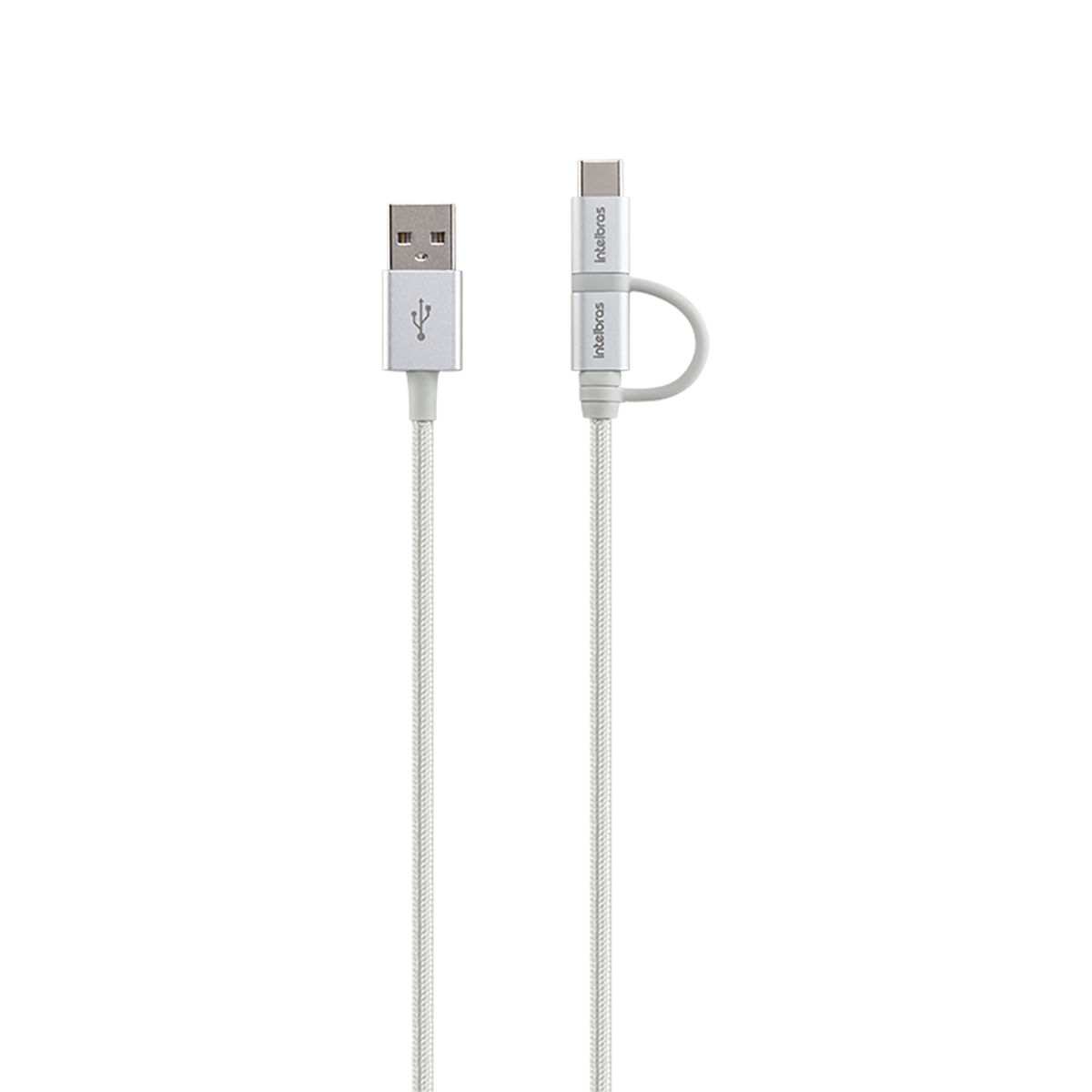 Cabo USB para Micro USB e USB-C 1,5m PVC nylon branco Intelbras EUABC 15NB - Imagem 2