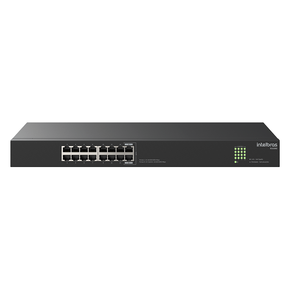Switch Não Gerenciavel 16 portas Gigabit S1116G Preto Intelbras - Imagem 2